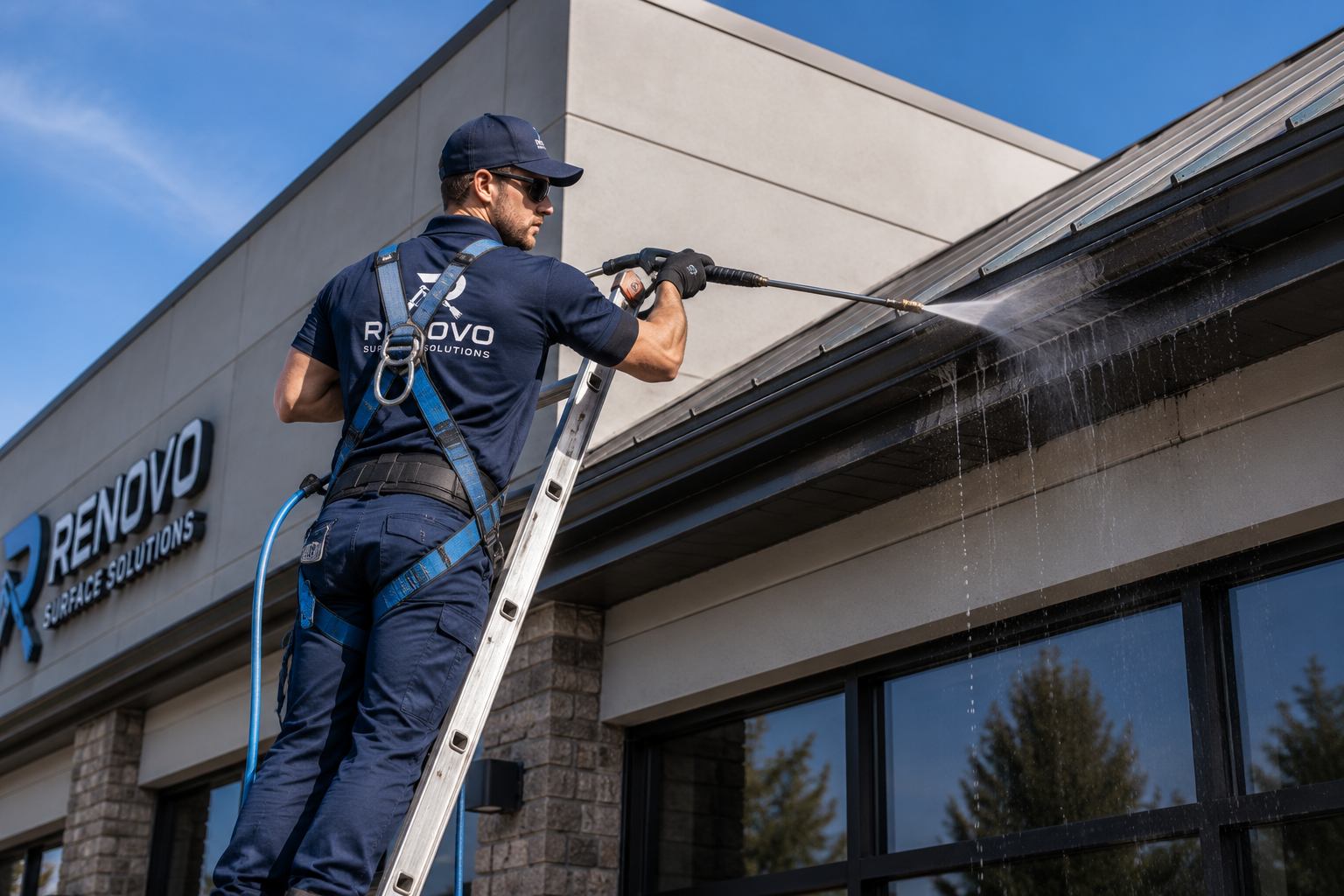 Gutter cleaning from a ladder