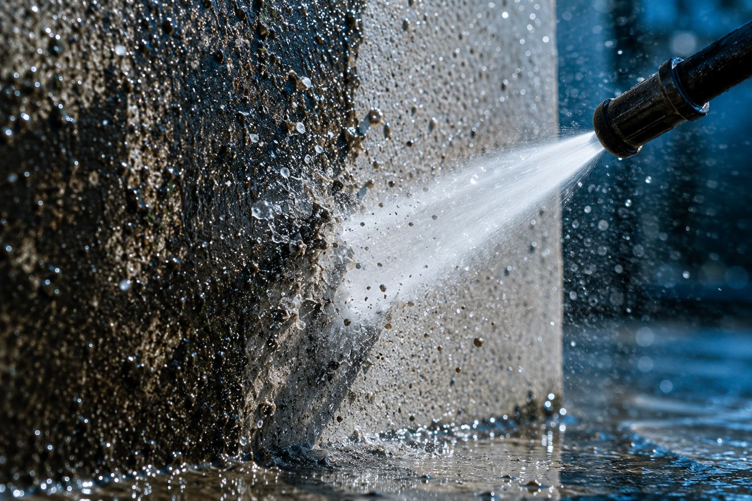 High-pressure water cleaning concrete surface