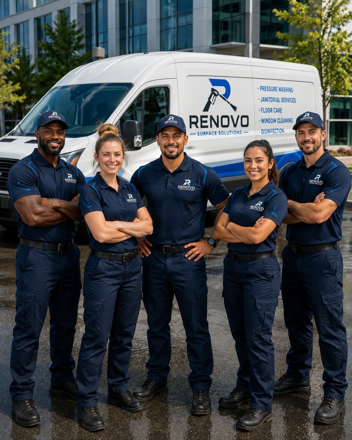 Renovo Surface Solutions team in front of a service van